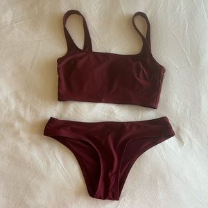 Aerie Maroon Wide Strap Longline Scoop Bikini Top and Bottom
